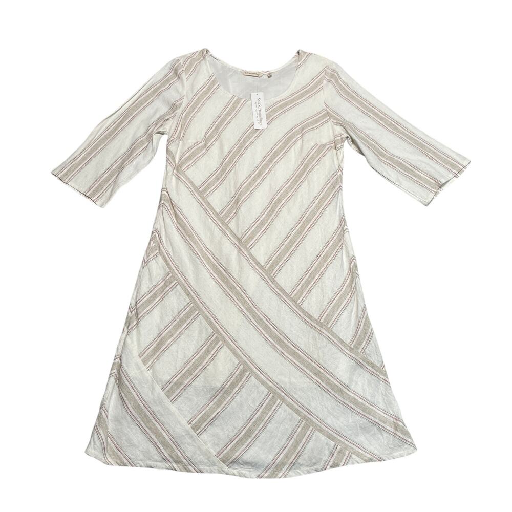 Soft Surroundings Dress Medium Lagenlook Coastal Linen Boho Cottage Striped New